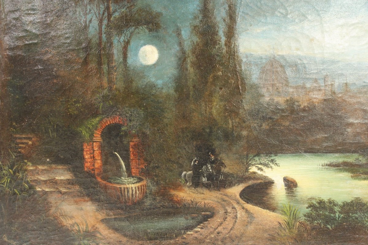Oil On Canvas Of A Nocturnal Landscape-photo-2