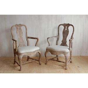 Pair Of Rococo Style Armchairs From Sweden. 