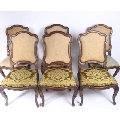 Set Of 6 Chairs With Lombard Chassis, 18th Century