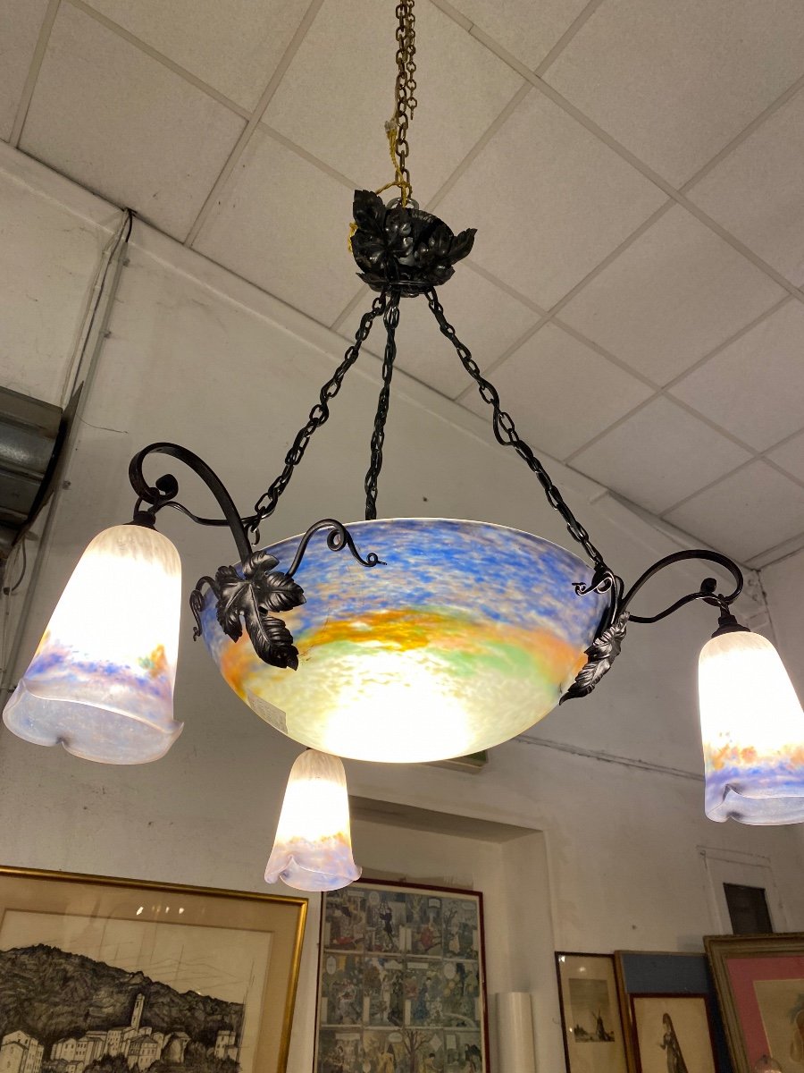Vasque Chandelier With Three Tulips Signed Muller-photo-4