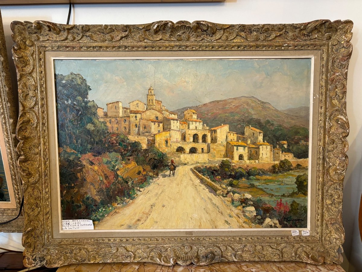 Peinture Huile Sur Toile  Village Corbara Corse (1886 -1973)