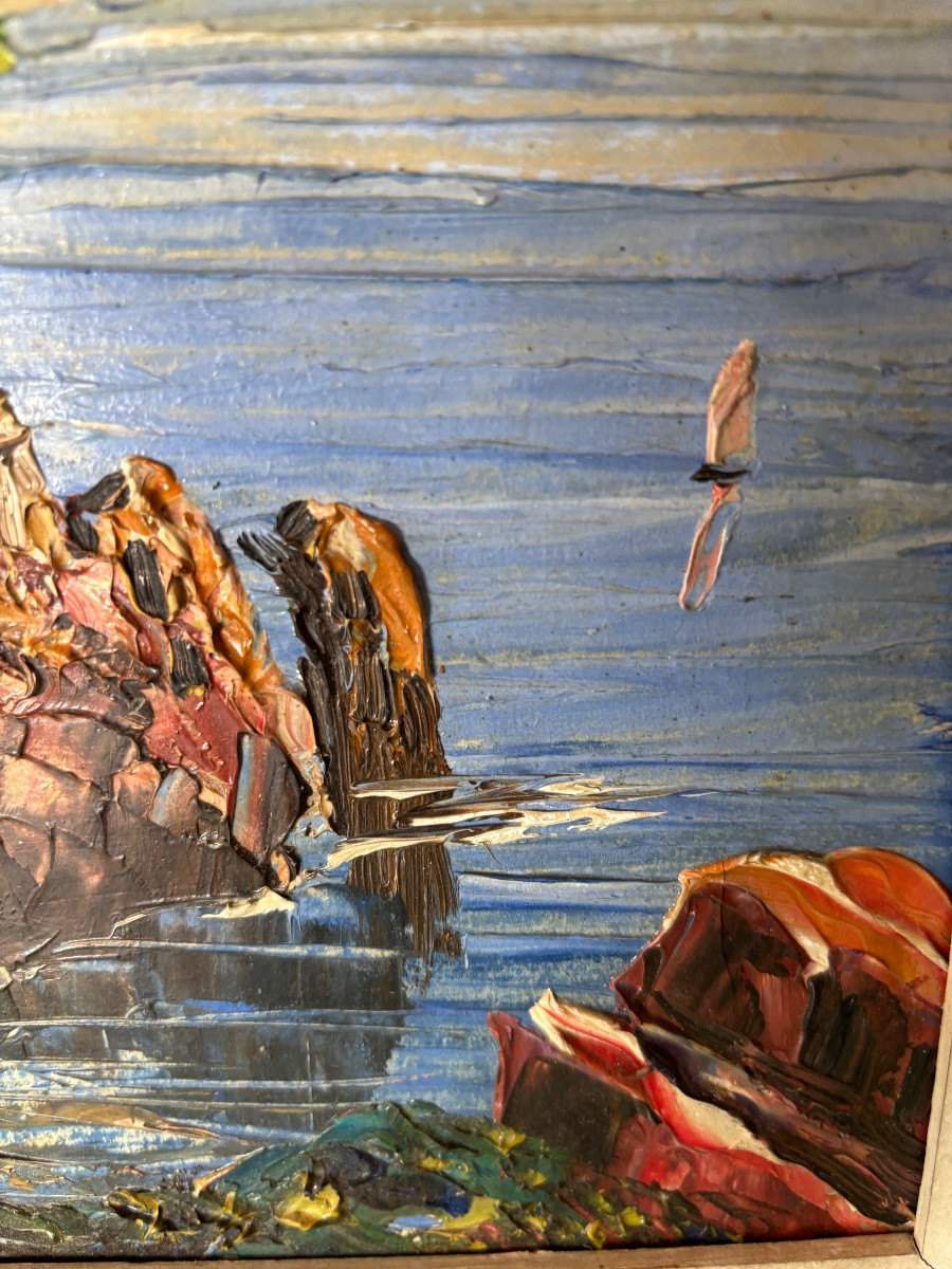 Painting On Wood Gulf Of Porto Corsica -photo-3