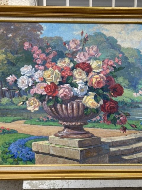 Large Still Life Painting Of Flowers-photo-4
