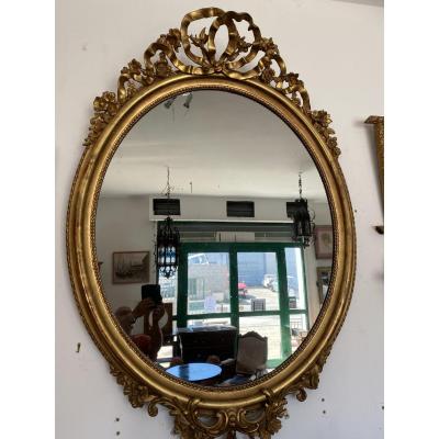 Miroir Ovale D’Époque XIX SiÈcle DorÉ 