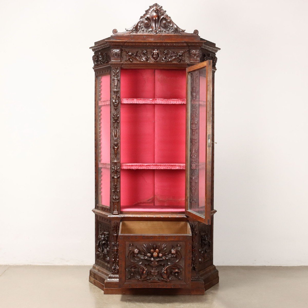 Vitrine Ancienne Néo-renaissance Noyer Italie XIXe Siècle-photo-3