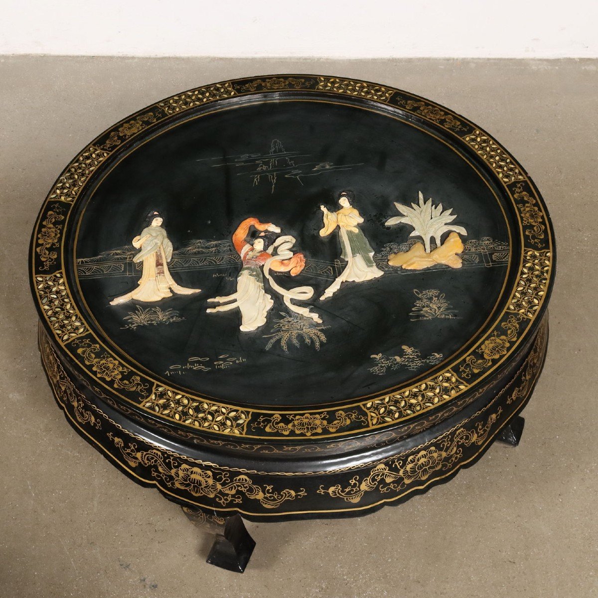 Pair Of Antique Round Coffee Tables Lacquered Wood China '900-photo-4