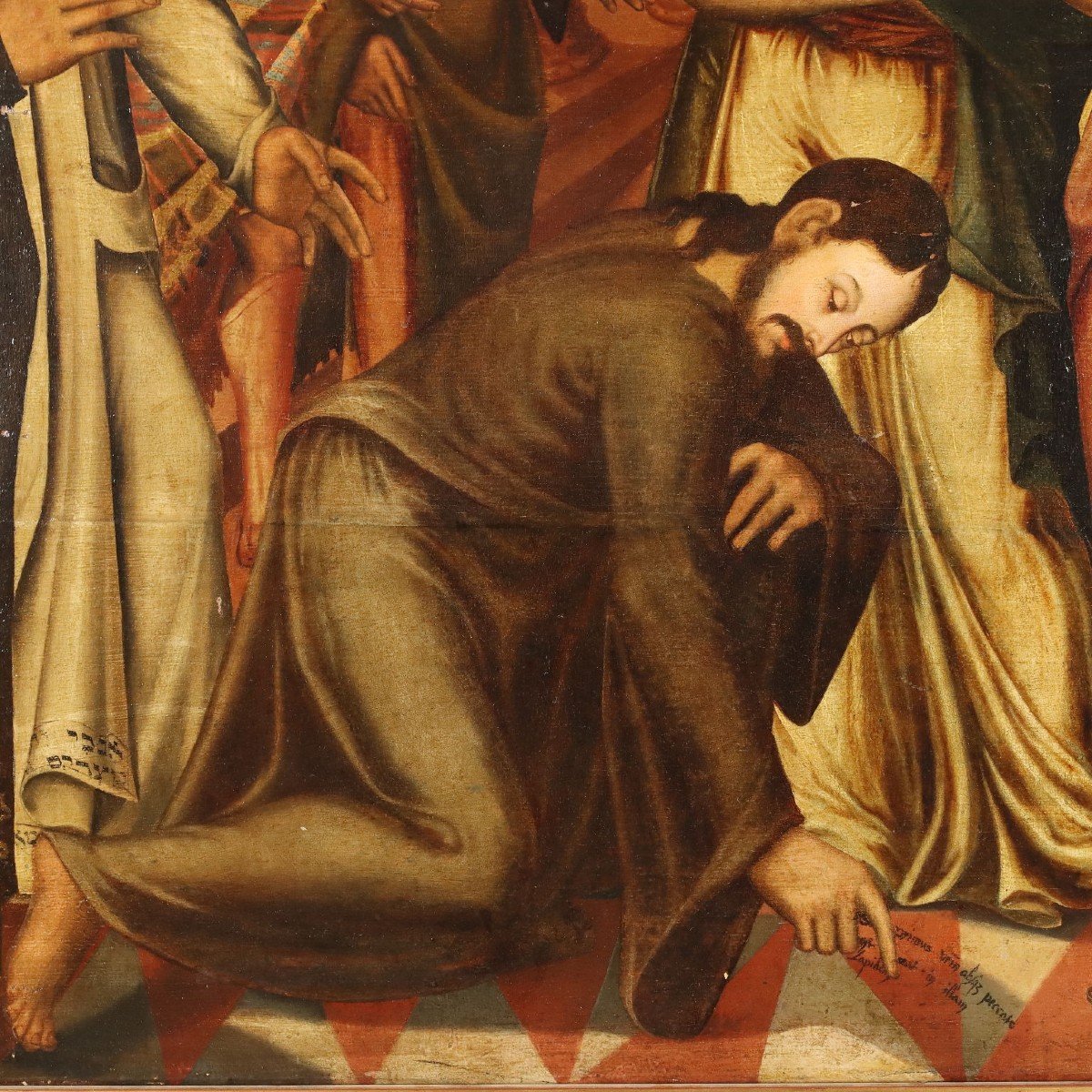 Tableau Ancien Christ Et La Femme Adultère école Flamande XVIe Siècle-photo-3
