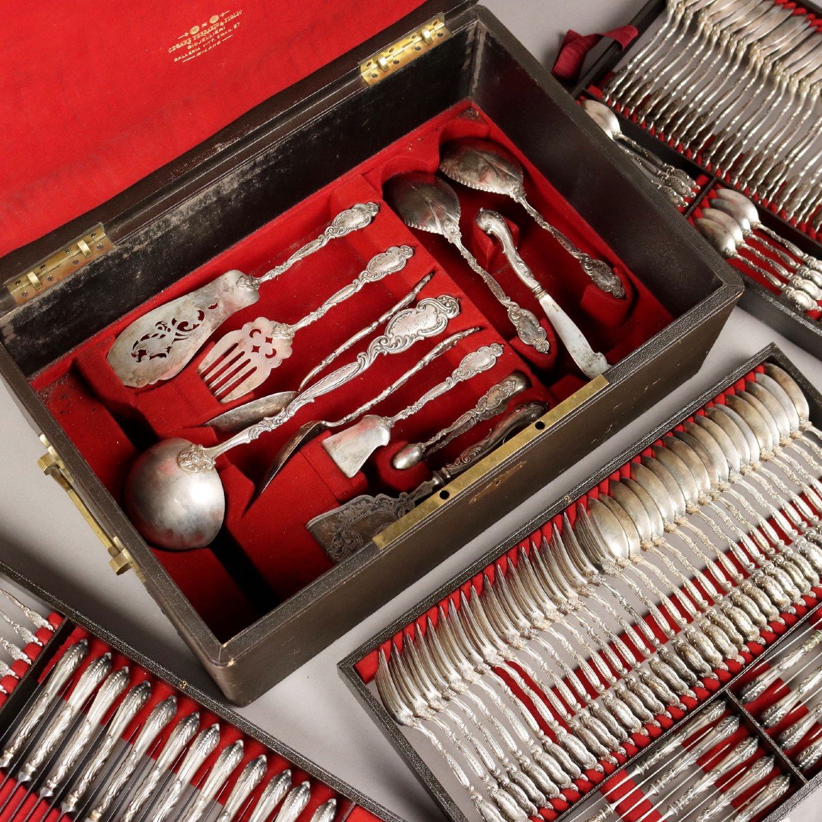 Antique Casket With Cutlery Set Silver Germany Early XX Century-photo-3