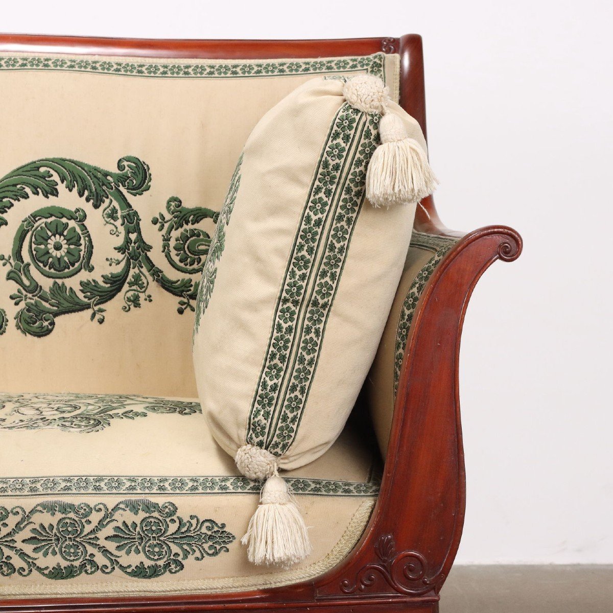 Antique Sofa Louis Philippe Mahogany Fabric Italy XIX Century-photo-1