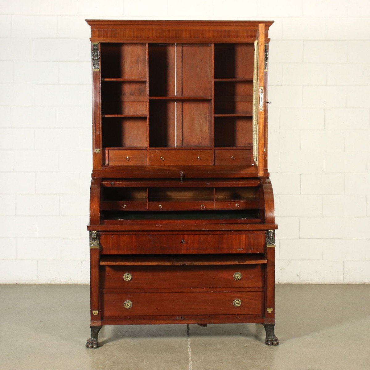Bureau Empire Avec étagère Acajou Châtaignier Miroir Italie XIX Siècle-photo-3