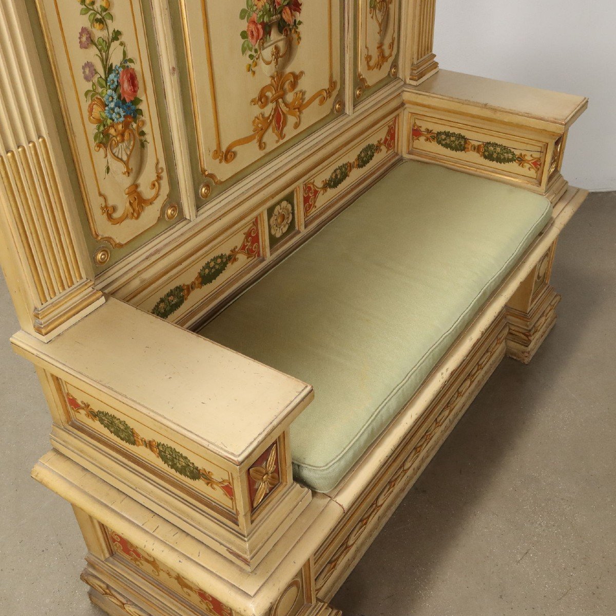 Banc Ancien En Bois Avec Oreiller Italie XXe Siècle-photo-3