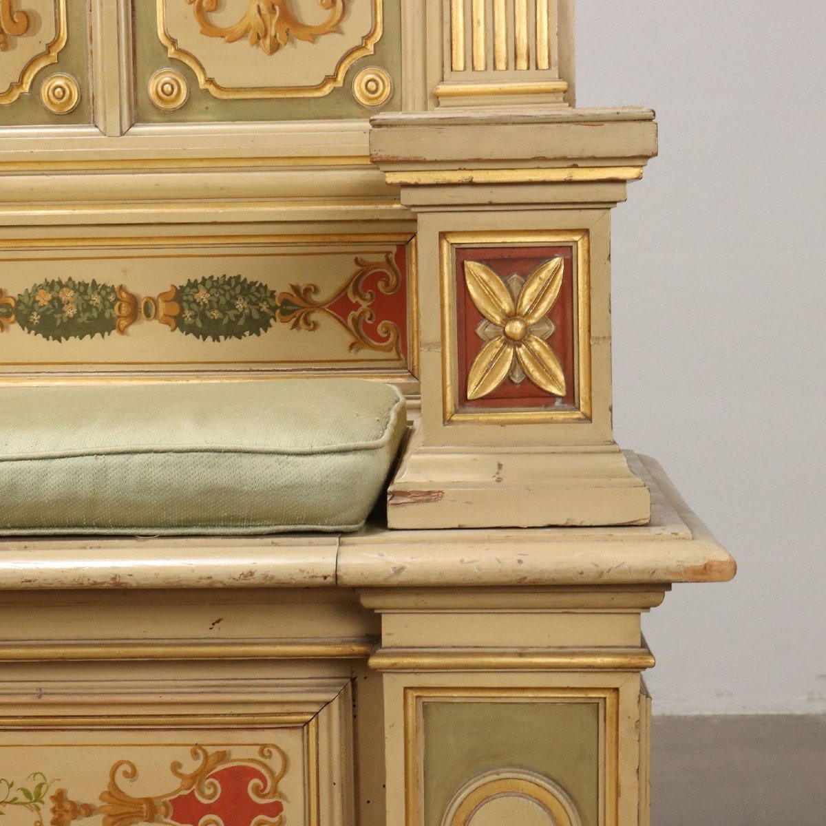 Banc Ancien En Bois Avec Oreiller Italie XXe Siècle-photo-6