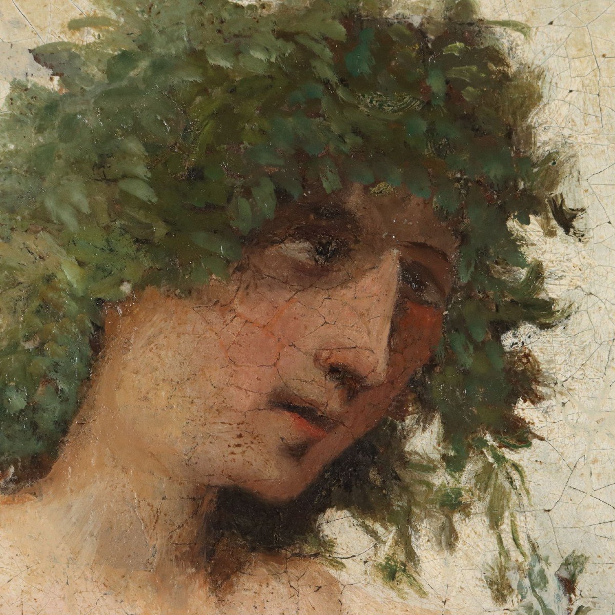 Ancient Painting G. Muzzioli '800 Portrait Drunk Baccus Oil On Canvas-photo-4