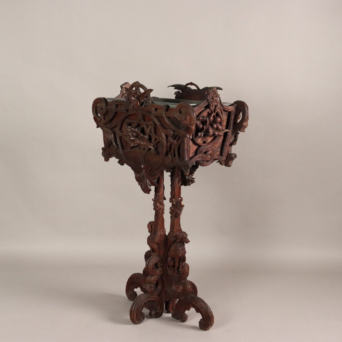 Jardinière En Bois Sculpté De Style Néo-baroque Forêt-Noire Suisse Fin du 19e siècle-photo-5