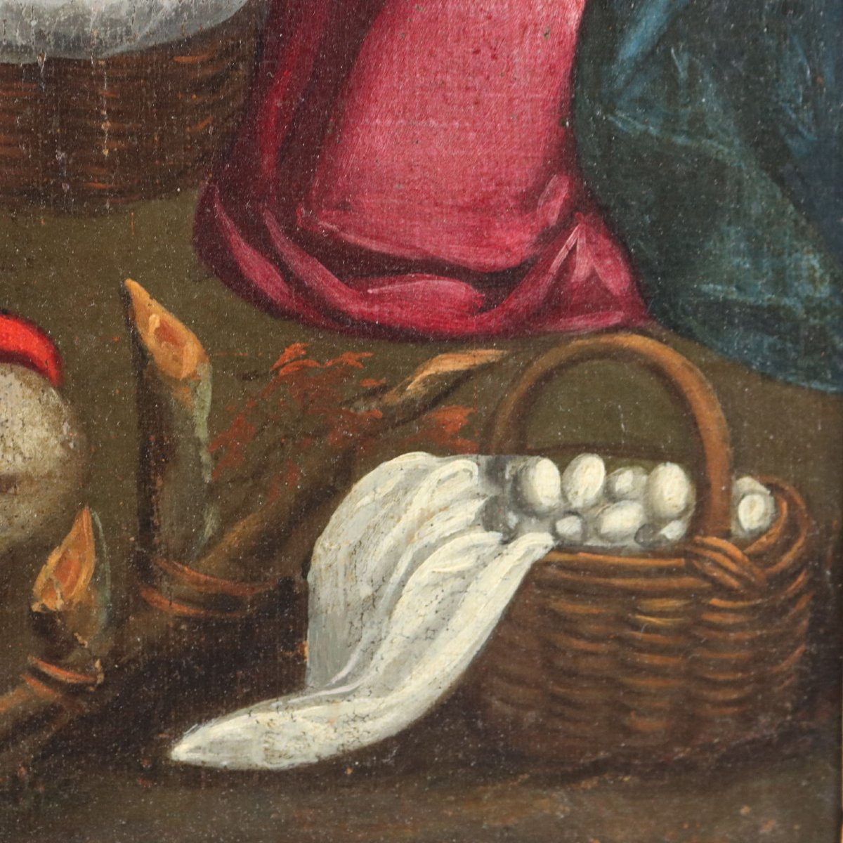 Tableau Ancien Sujét Sacré Huile Sur Toile XVIIIe Siècle Adoration des Bergers-photo-7