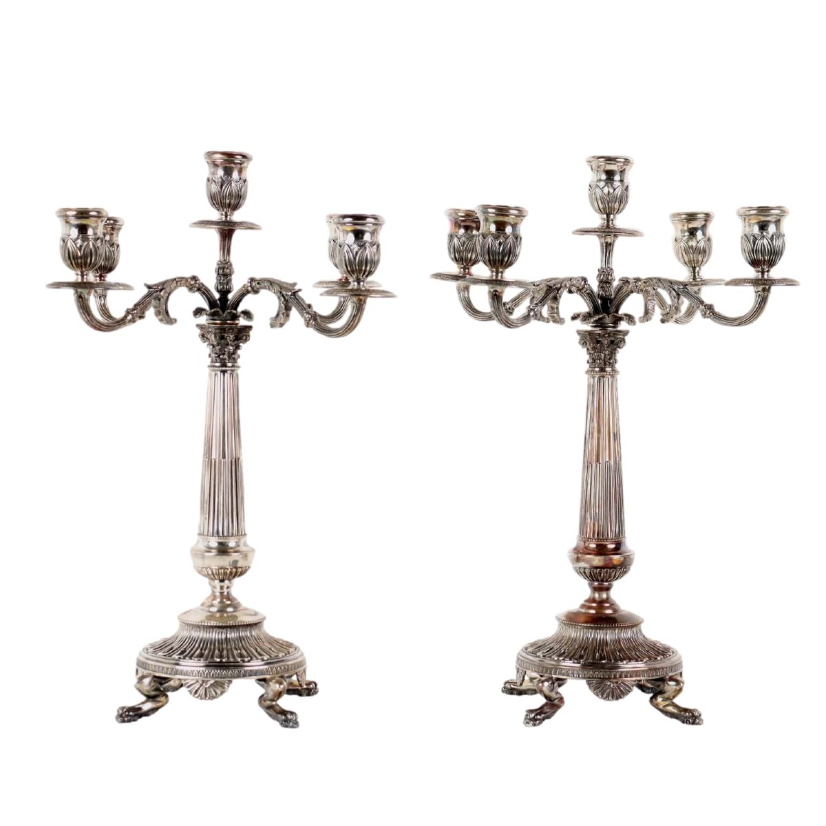Paire De Candélabres En Argent F.lli Di Leone Milano Italie, Seconde Moitié Du XXe Siècle