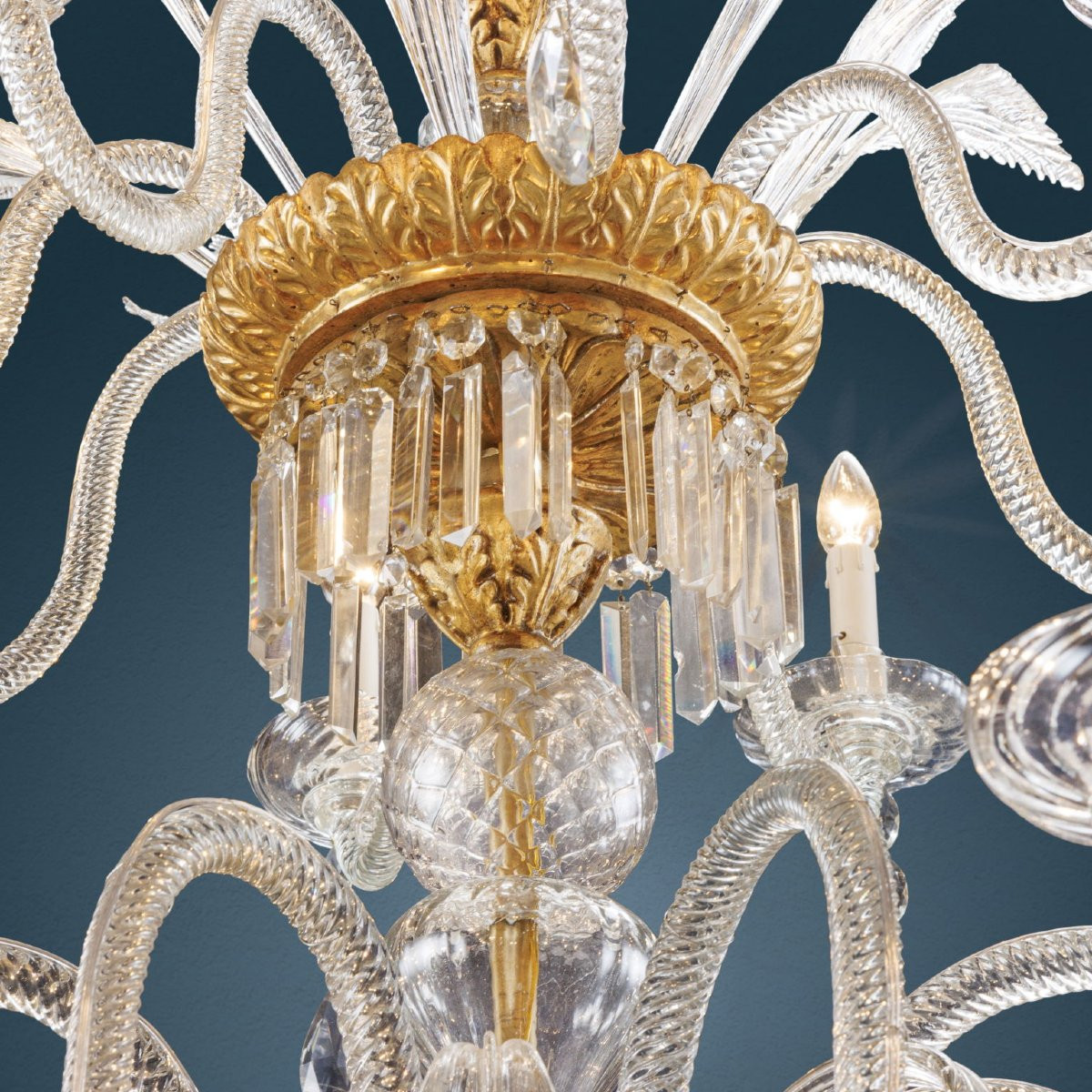 Lustre En Bois Doré Et Cristal Florence, Début Du XIXe Siècle-photo-2