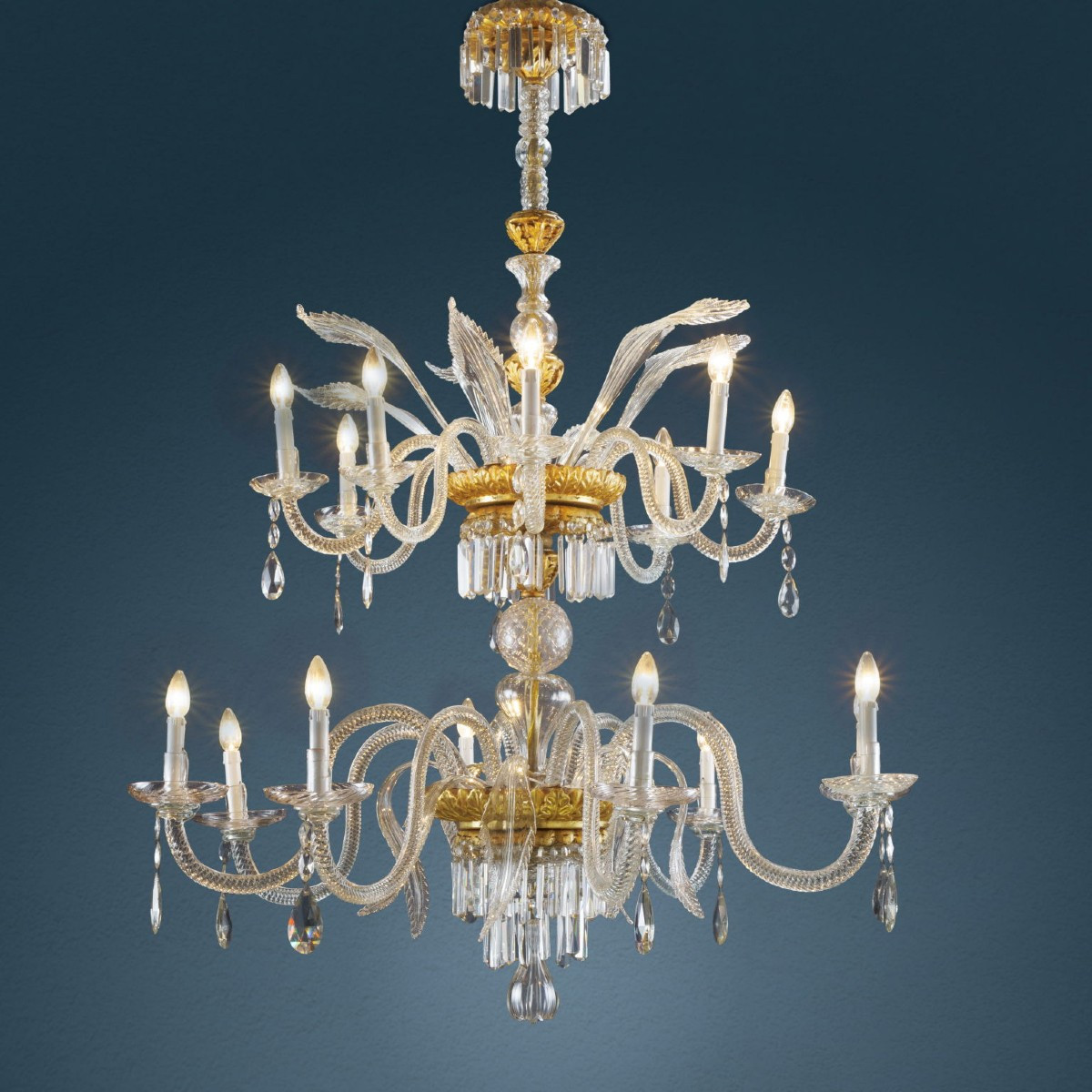 Lustre En Bois Doré Et Cristal Florence, Début Du XIXe Siècle