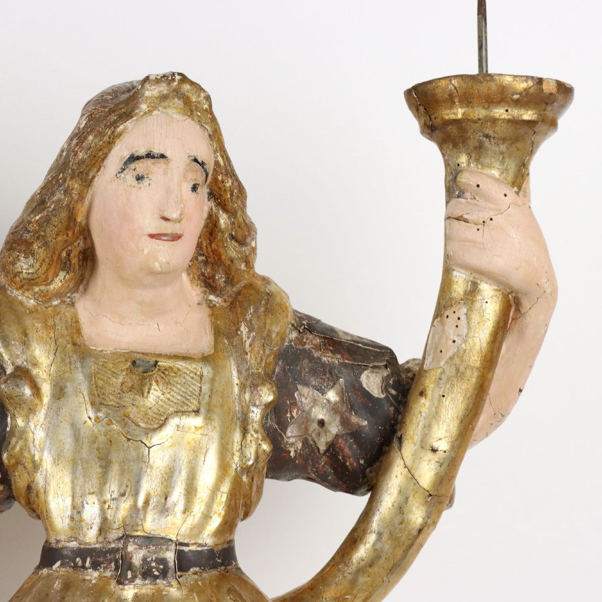 Angelots Anciens Pour Bougies Bois Laqué Italie XVIIIe Siècle-photo-4