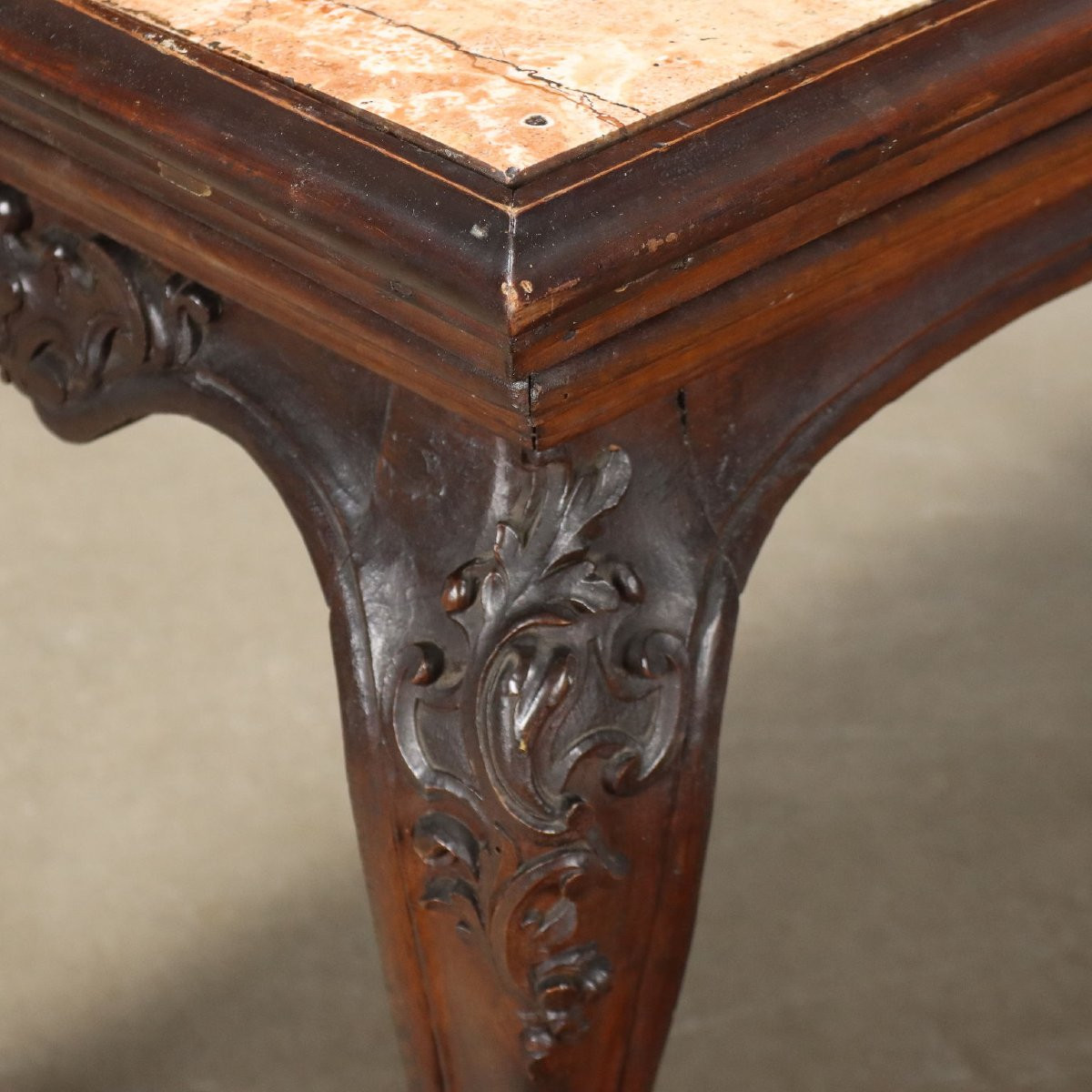 Antique Baroque Table Walnut Marble Top Italy XVIII Century-photo-1