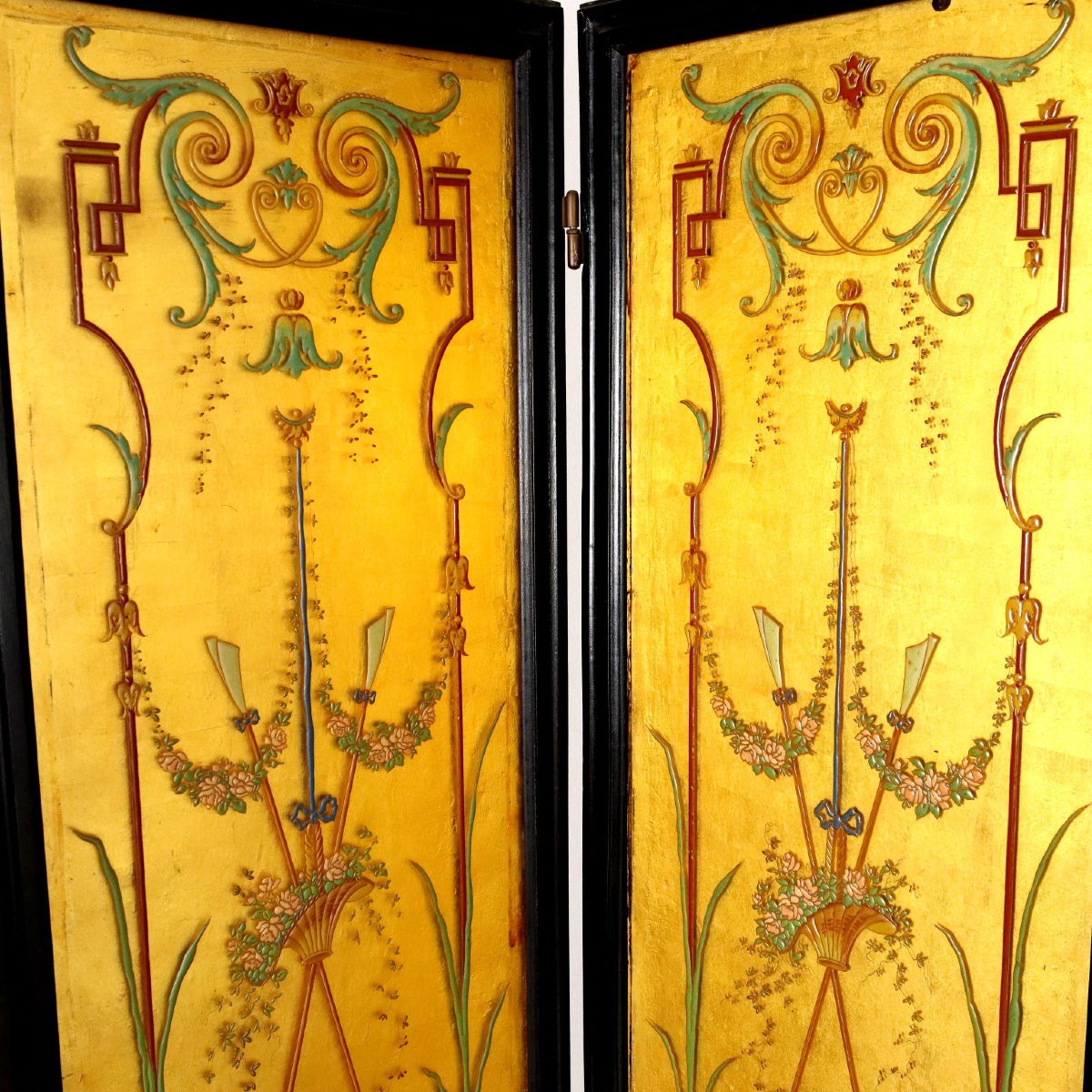 Parevent Art Nouveau Ancien En Bois Noirci Italie XXe Siècle-photo-3