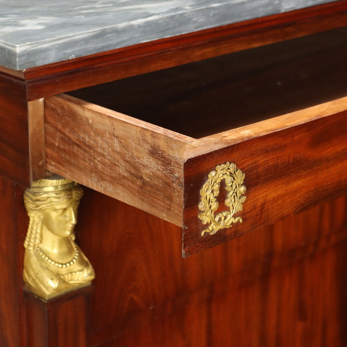 Commode Empire Ancienne Acajou Noyer Marbre Italie XIXe Siècle-photo-4