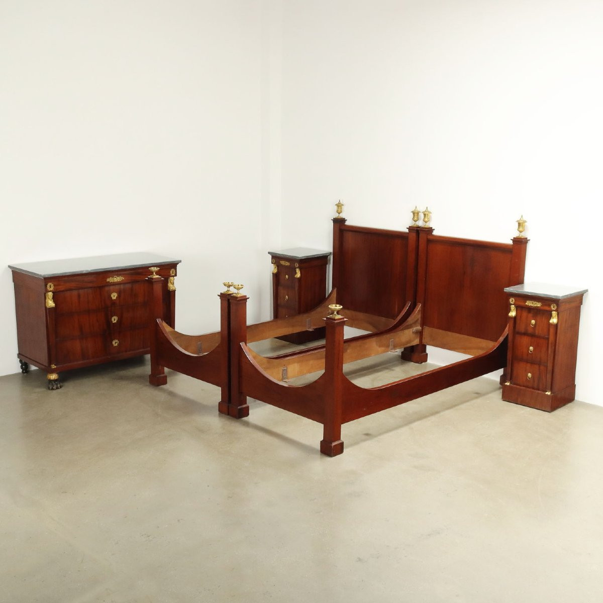 Commode Empire Ancienne Acajou Noyer Marbre Italie XIXe Siècle-photo-8