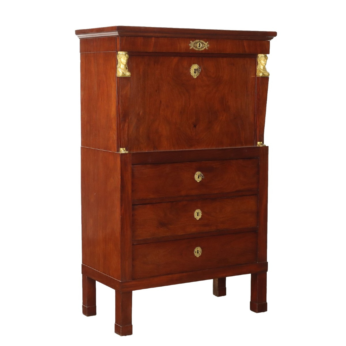 Antique Empire Secrètaire Mahogany Walnut Italy XIX Century