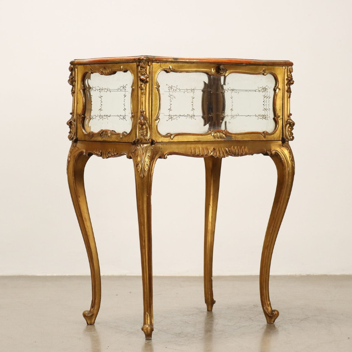 Antique Small Table Rococo Style With Case Gilded Wood XIX Century-photo-5
