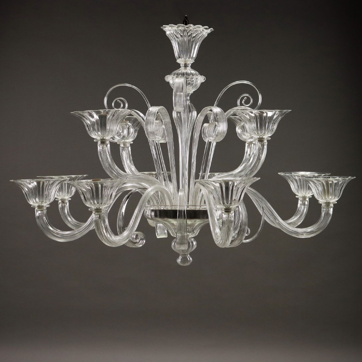 Antique Chandelier Blown Glass 12 Lights Venice Italy XX Century