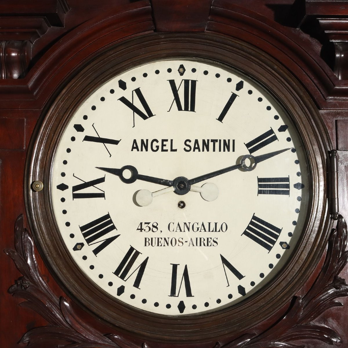 Grande Horloge Industrielle Ancienne Acajou Gravé Argentine '800-photo-3