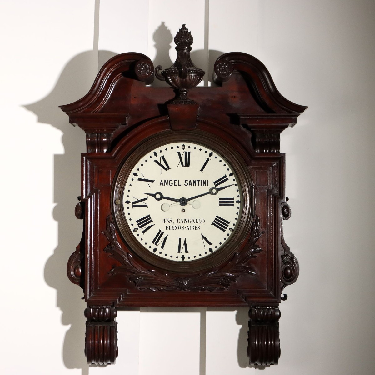 Grande Horloge Industrielle Ancienne Acajou Gravé Argentine '800