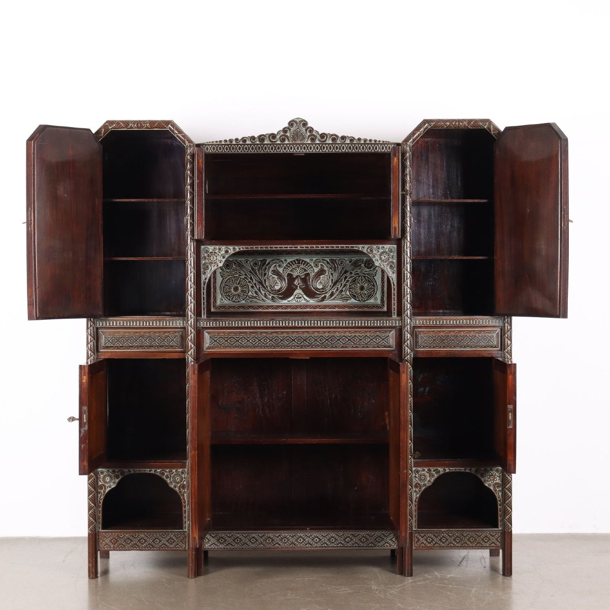 Meuble de Salon Ancien Rino Galbiati Bois Sculpté XXe Siècle -photo-3