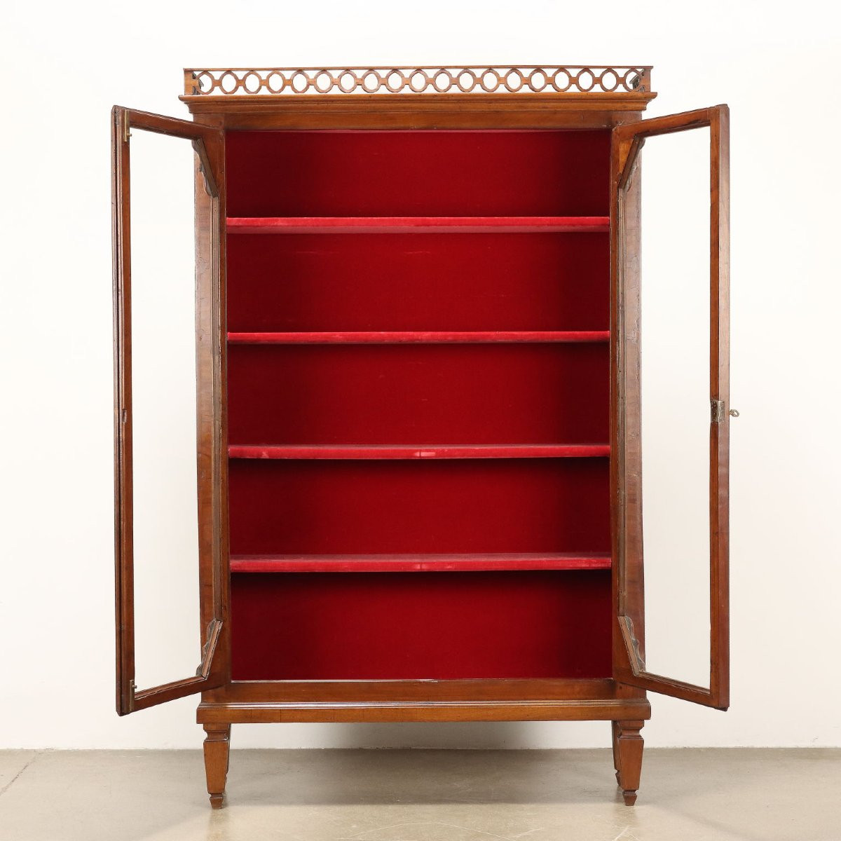 Antique Showcase Walnut Olive Inserts Velvet Italy XVIII Century-photo-3