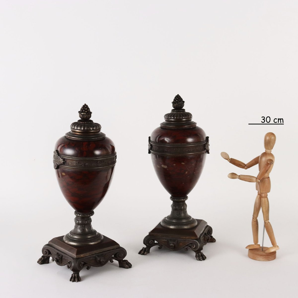 Paire de Vases en Marbre Rouge Griotte France XIXe Siècle-photo-2
