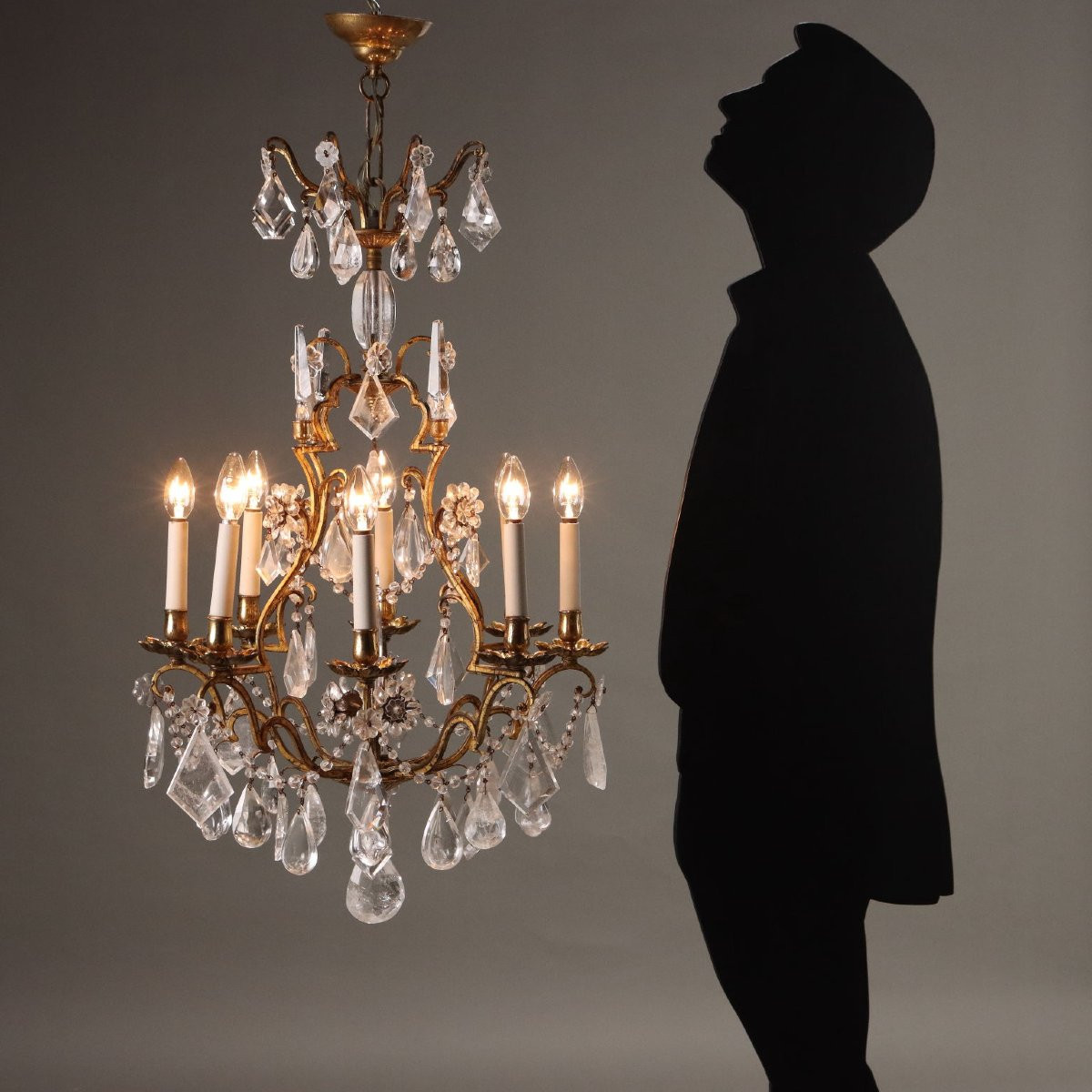 Antique Chandelier Crystal Bronze Iron Italy XIX Century-photo-2