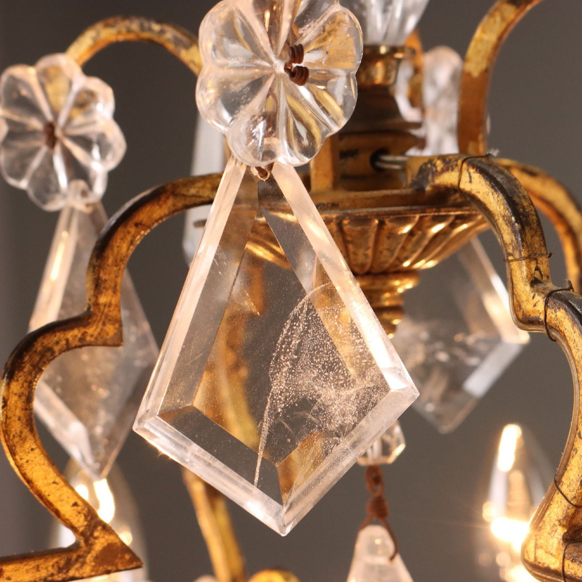 Antique Chandelier Crystal Bronze Iron Italy XIX Century-photo-4