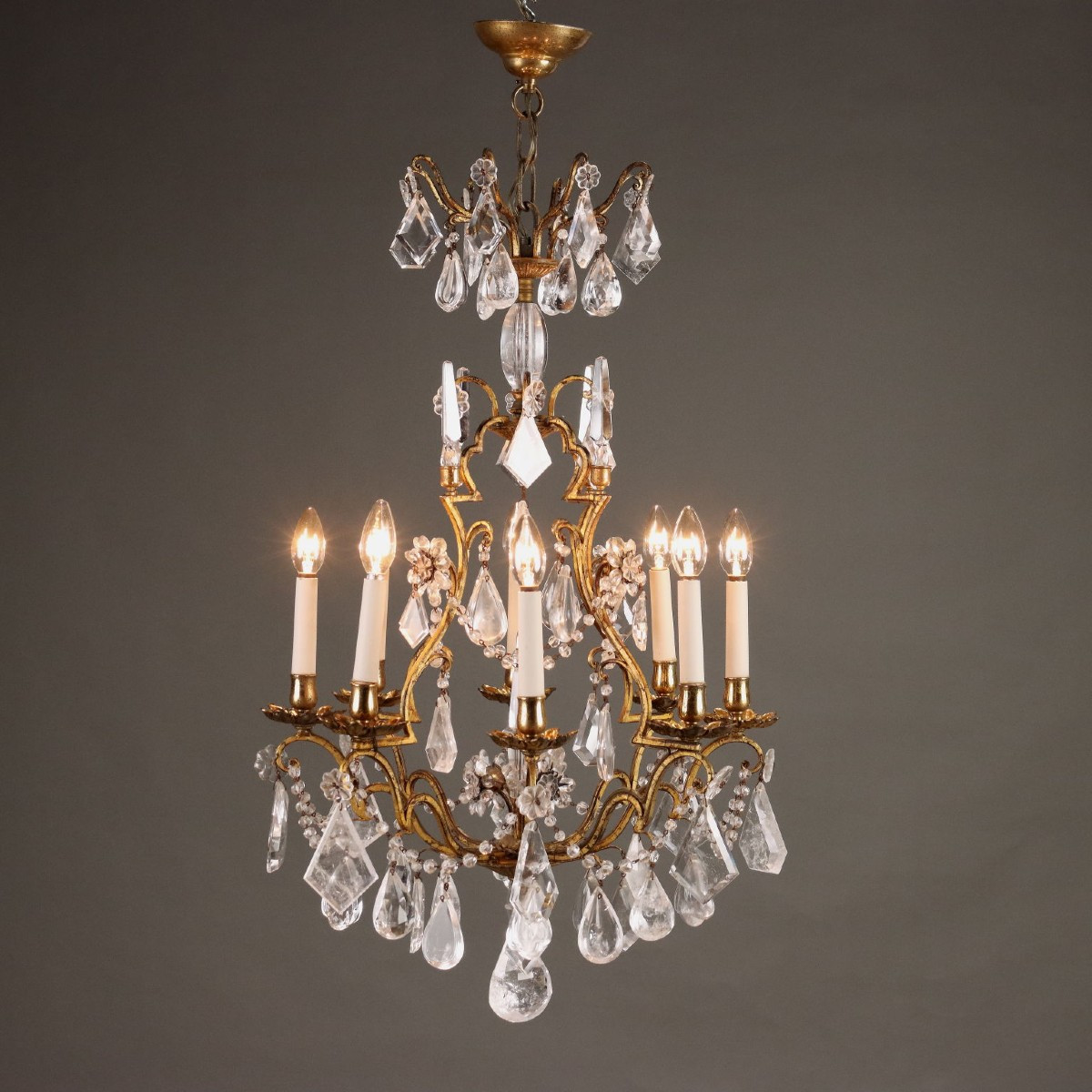 Antique Chandelier Crystal Bronze Iron Italy XIX Century