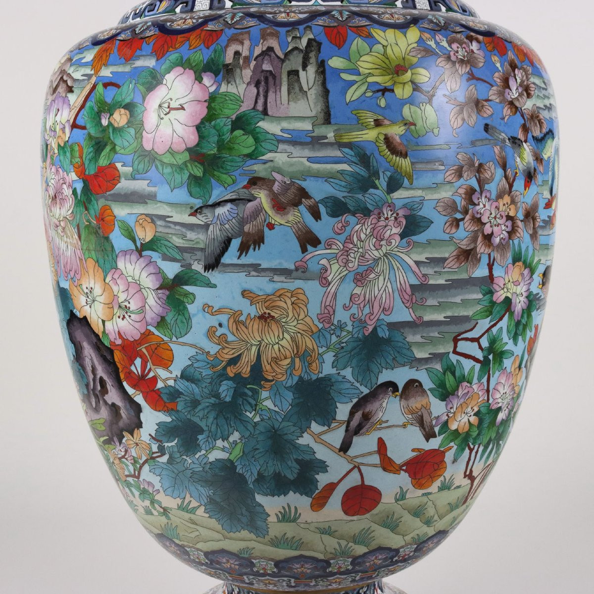 Antique Cloisonné Vase Bronze East XX Century-photo-3