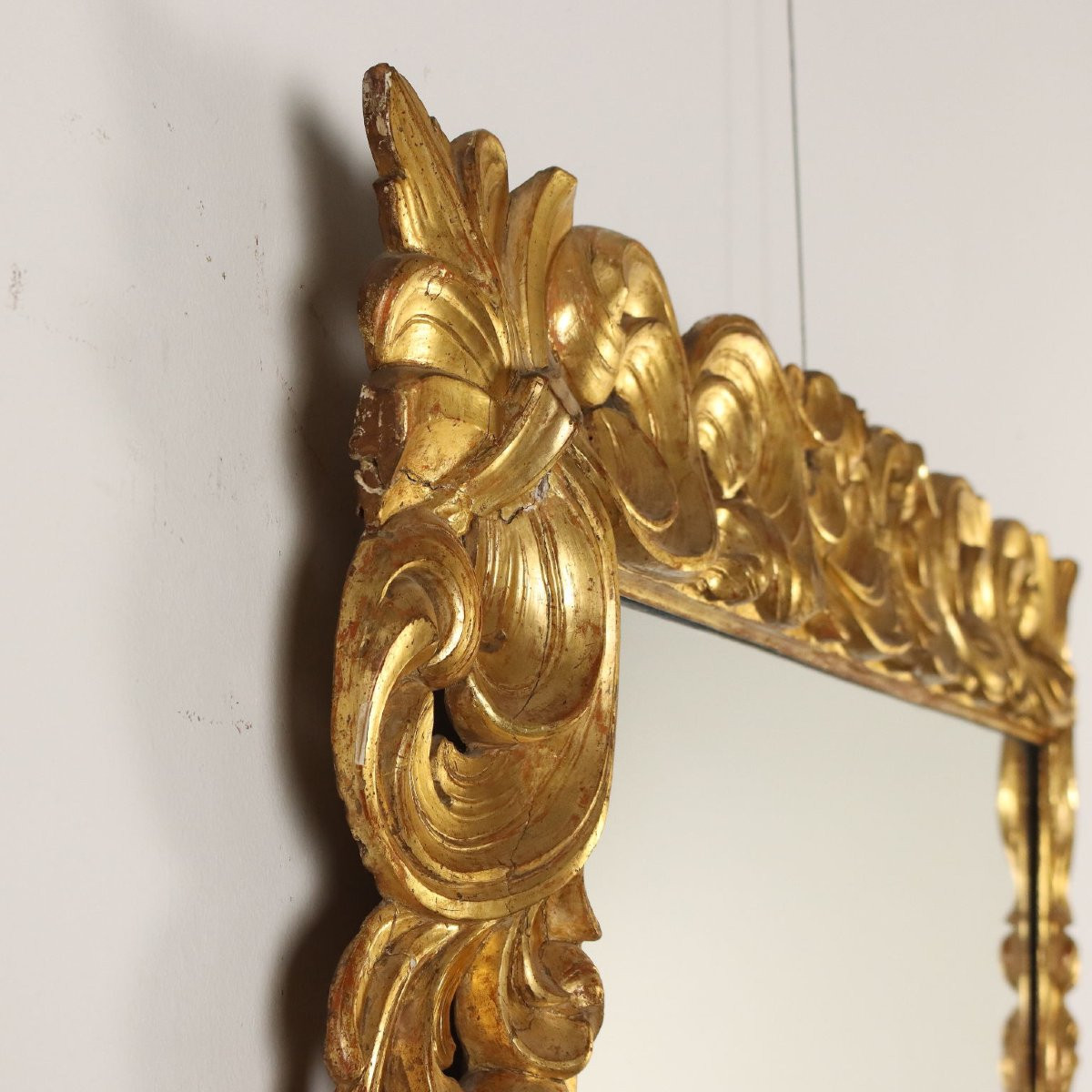 Miroir Ancien Style Baroque Bois Gravé Italie du XIXe Siècle-photo-3