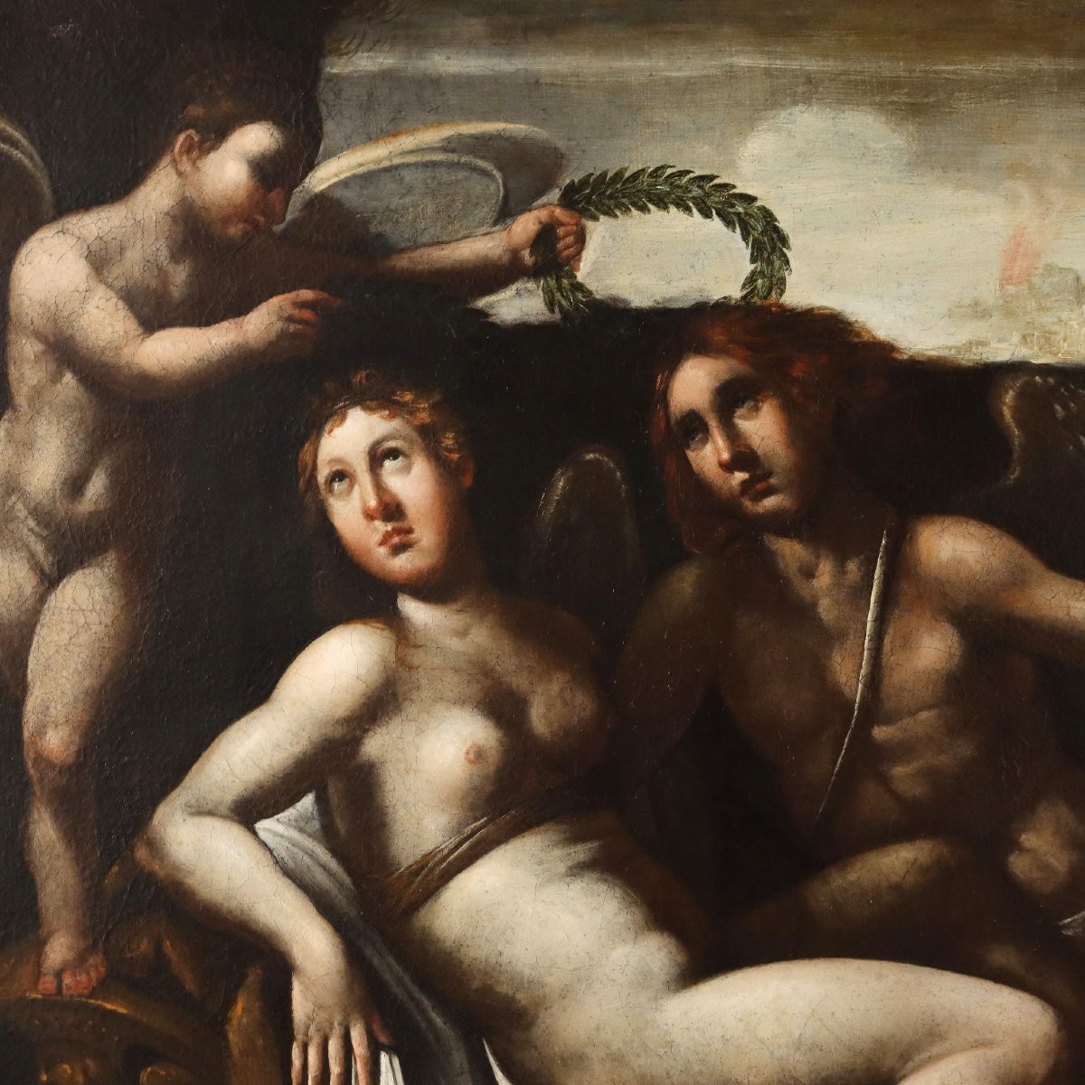 Tableau avec Scène Mythologique Huile sur Toile Italie XVIIIe Siècle-photo-3