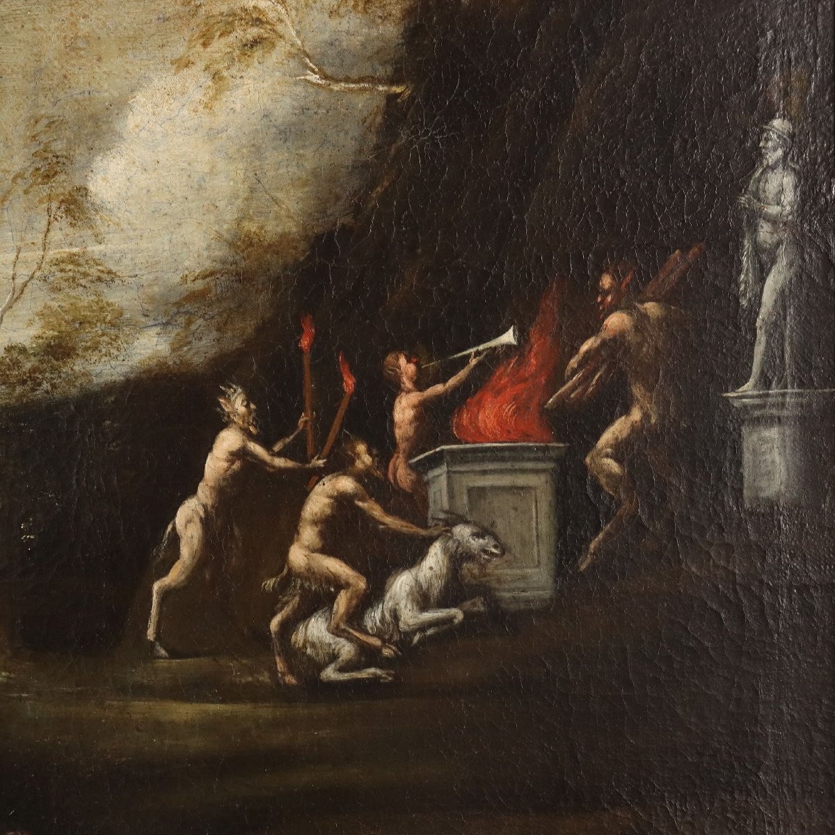 Tableau avec Scène Mythologique Huile sur Toile Italie XVIIIe Siècle-photo-3