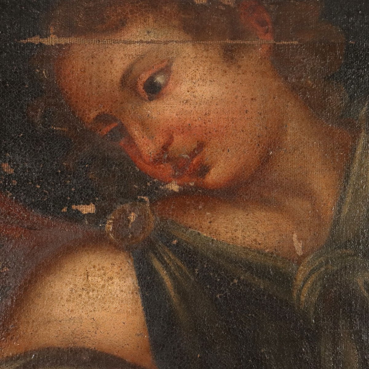 Vierge à l'Enfant Huile sur Toile Italie XVIIe Siècle-photo-4