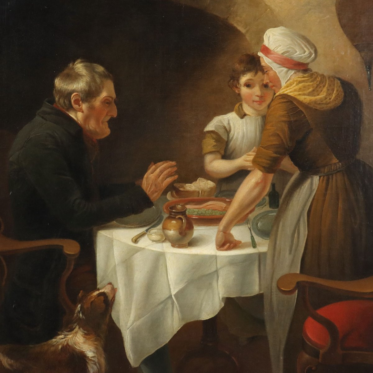 Tableau Ancien Signé Charles Christophe Coventry 1802 Déjeuner en Famille -photo-3