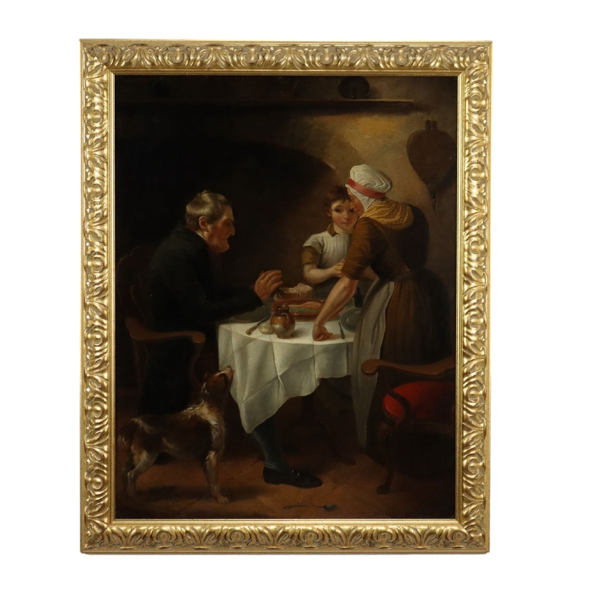 Tableau Ancien Signé Charles Christophe Coventry 1802 Déjeuner en Famille 