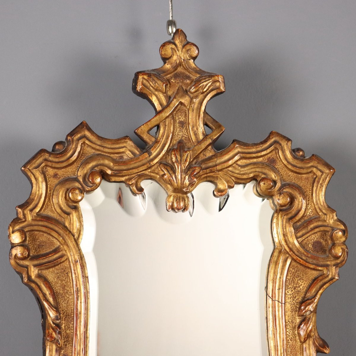 Miroir Louis XIV Ancien Bois Doré Verre Italie XVIIIe Siècle-photo-3