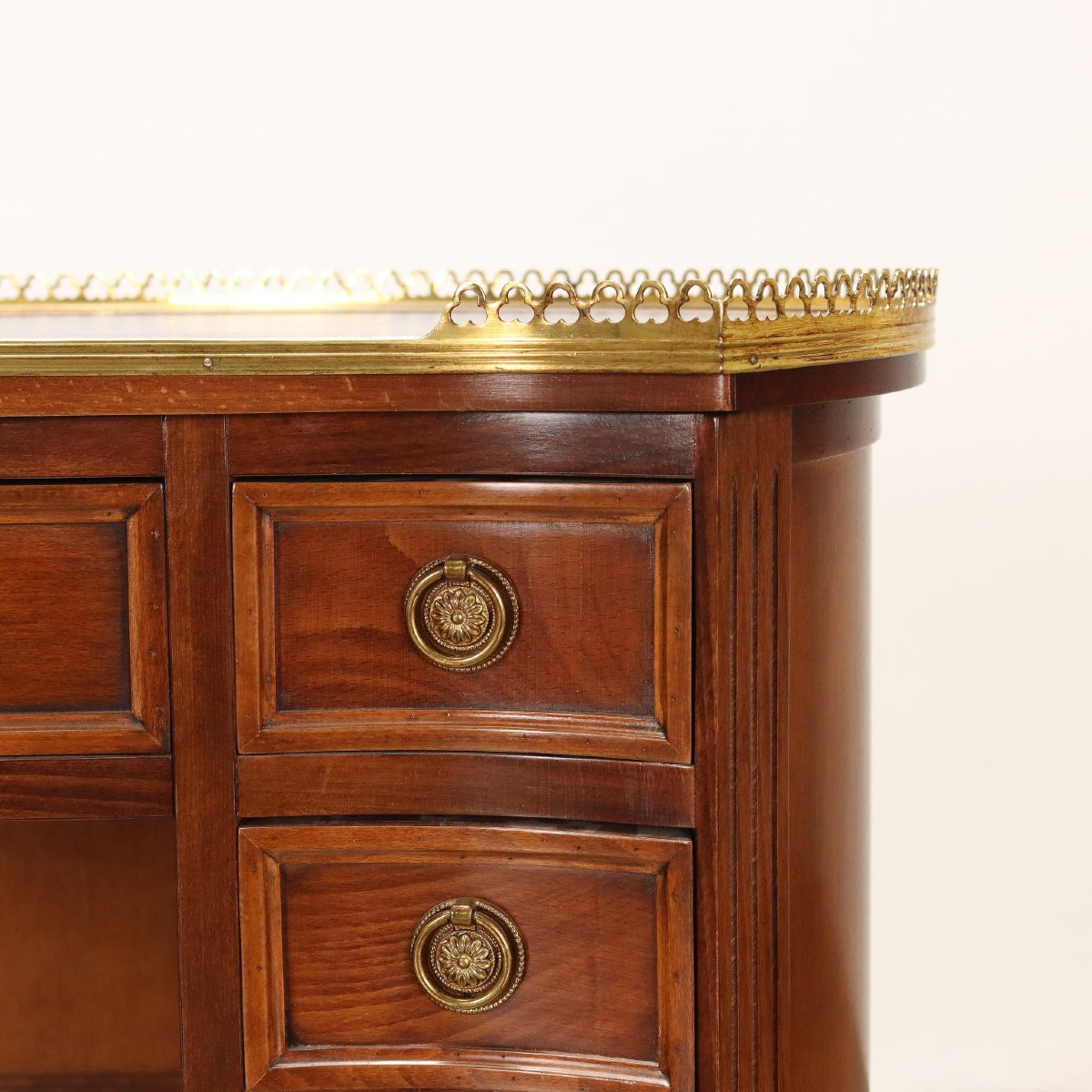 Bureau Ancien en Forme d'Haricot Hêtre Cuir Italie XXe Siècle-photo-4