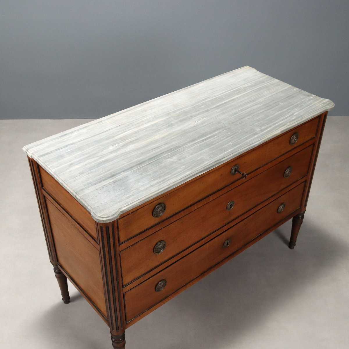 Antique Piedmontese Chest Of Drawers Walnut Marble XIX Century-photo-4