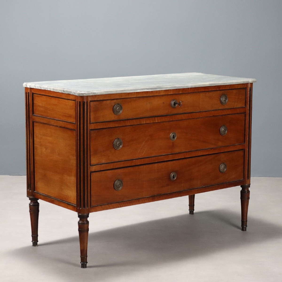 Antique Piedmontese Chest Of Drawers Walnut Marble XIX Century