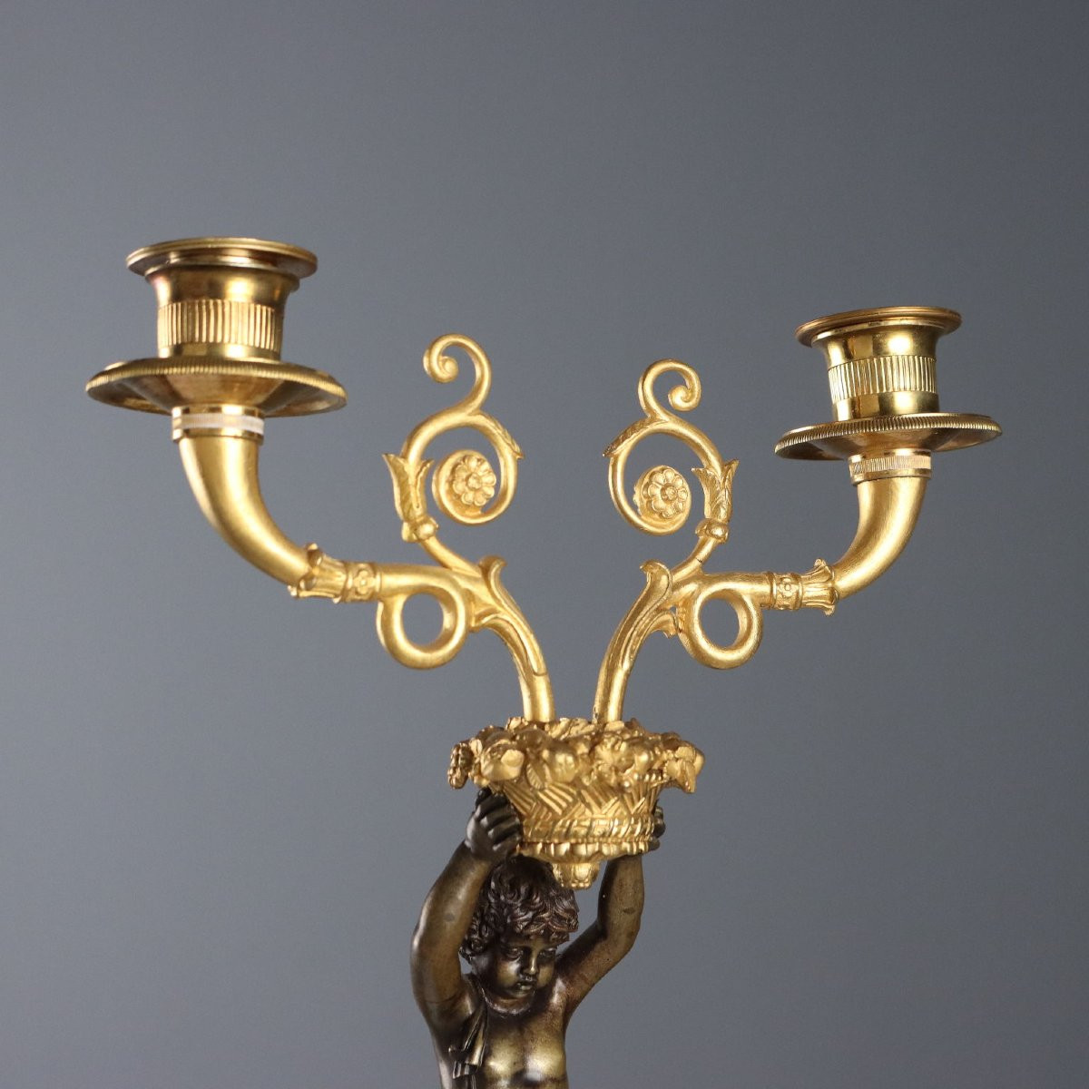 Bougeoirs Anciens Style Napoléon III Bronze du XXe Siècle-photo-4